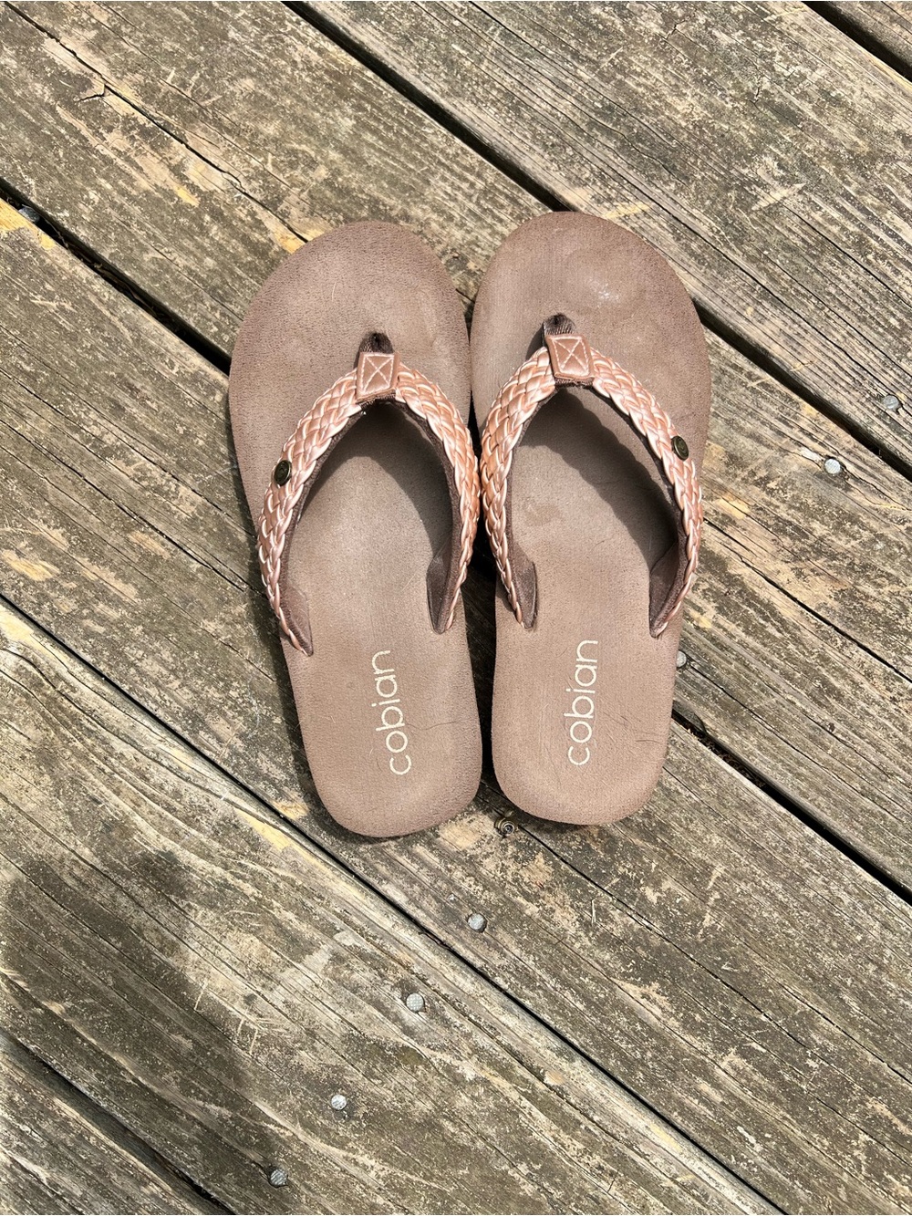Cobian Women's Braided Rose Gold Brown Flip Flop Sandals